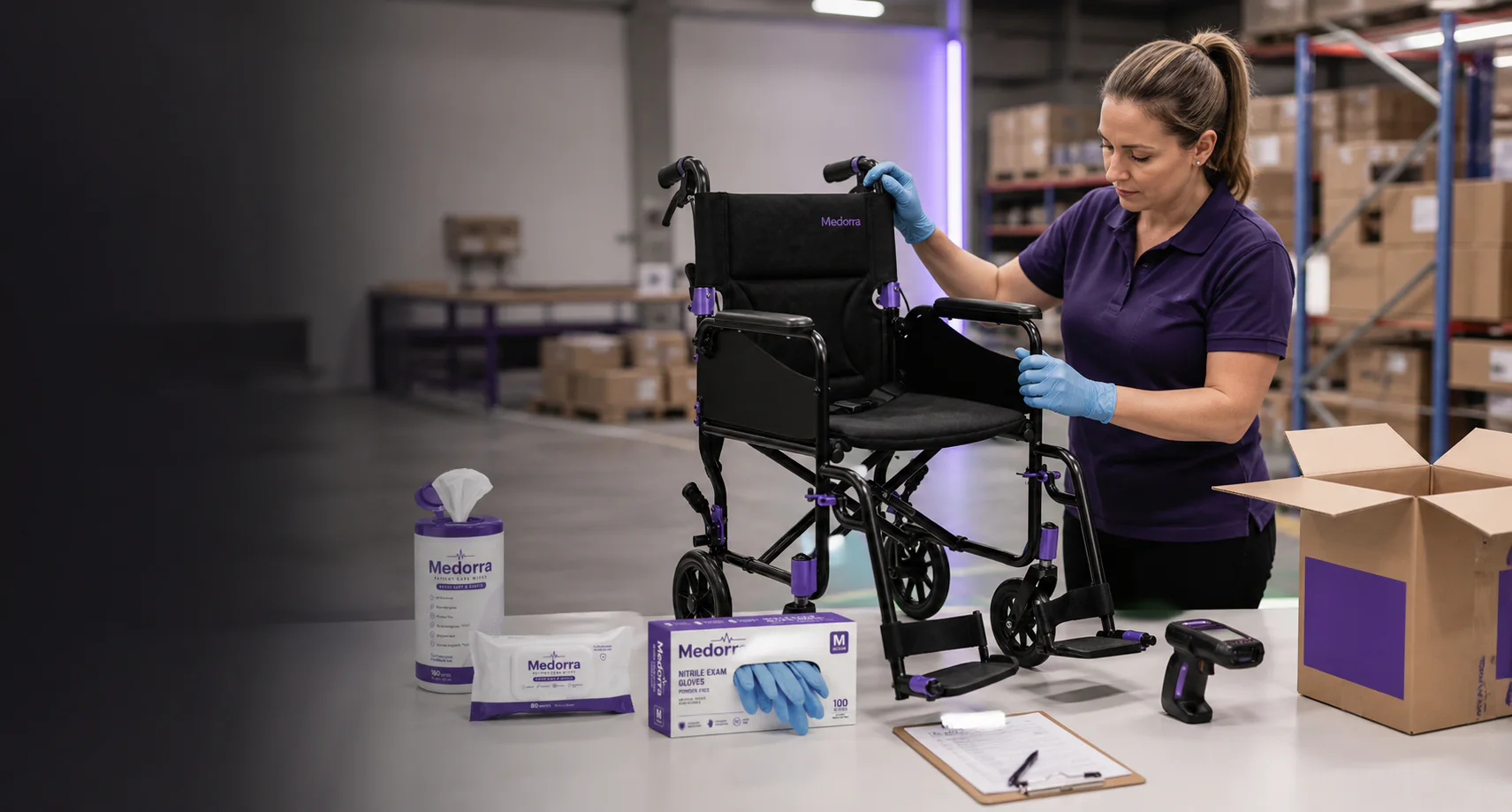 Medorra quality specialist inspecting returned medical equipment